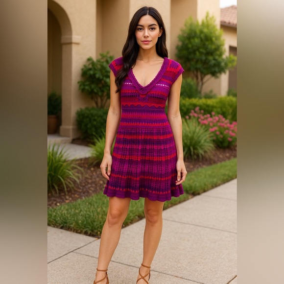 VTG Betsey Johnson Crochet Cover-Up Dress S Boho Y2K Festivalcore Rare Colorful - Picture 14 of 14